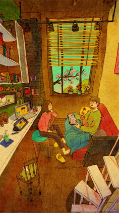 一刀一个小朋友2采集到爱情故事场景插画