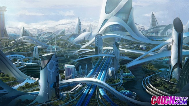 c4d模型未来城市科幻住宅建筑组件模型合集