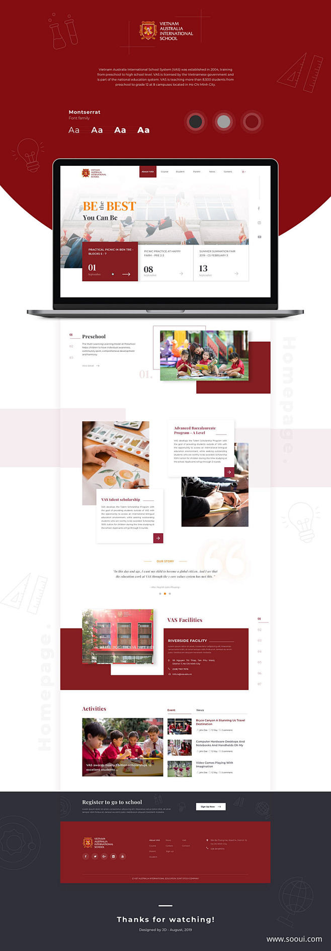 国际学校ui设计作品网页设计详情页列表页首页素材资源模板下载