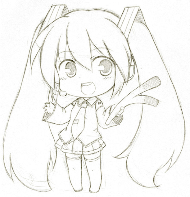 黑白线稿二次元少女q版萌系初音未来壁纸qianxi丶此乃线稿好吧虽说是