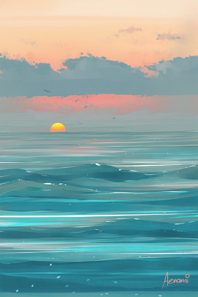 黄昏夕阳插画图片