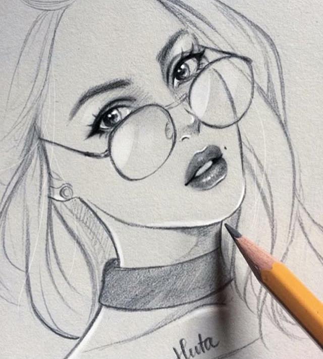 美人小姐姐手绘素描卷翘的睫毛迷离的眼神太美了