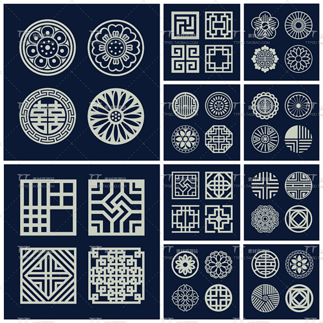 v407中国风古风民族纹样花纹传统剪纸雕花装饰图案矢量设计素材淘宝网