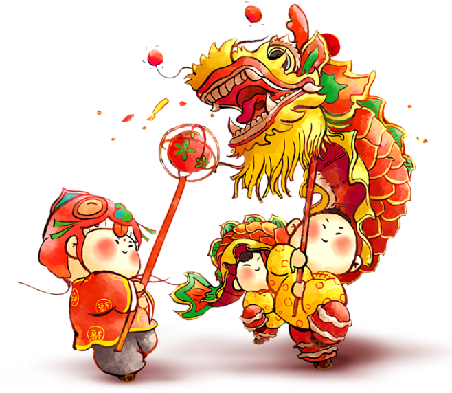 舞狮舞龙插画素材舞龙卡通图片