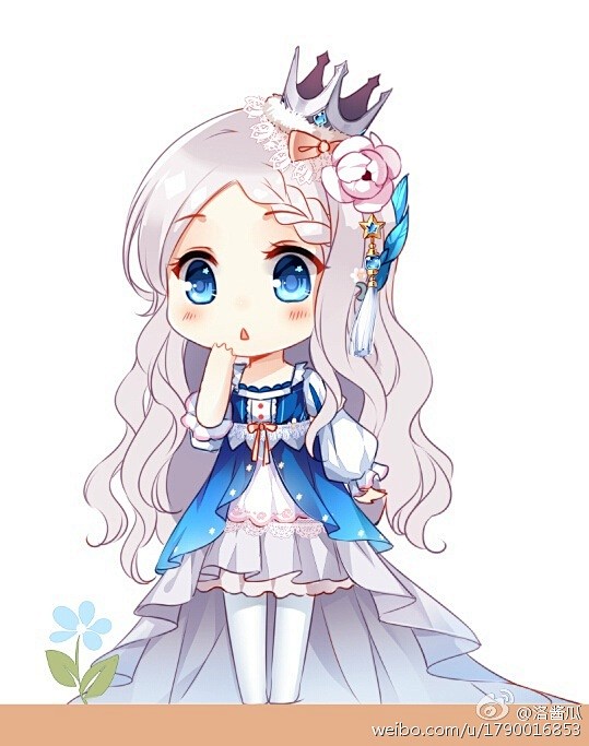 银发蓝色礼服q版女生