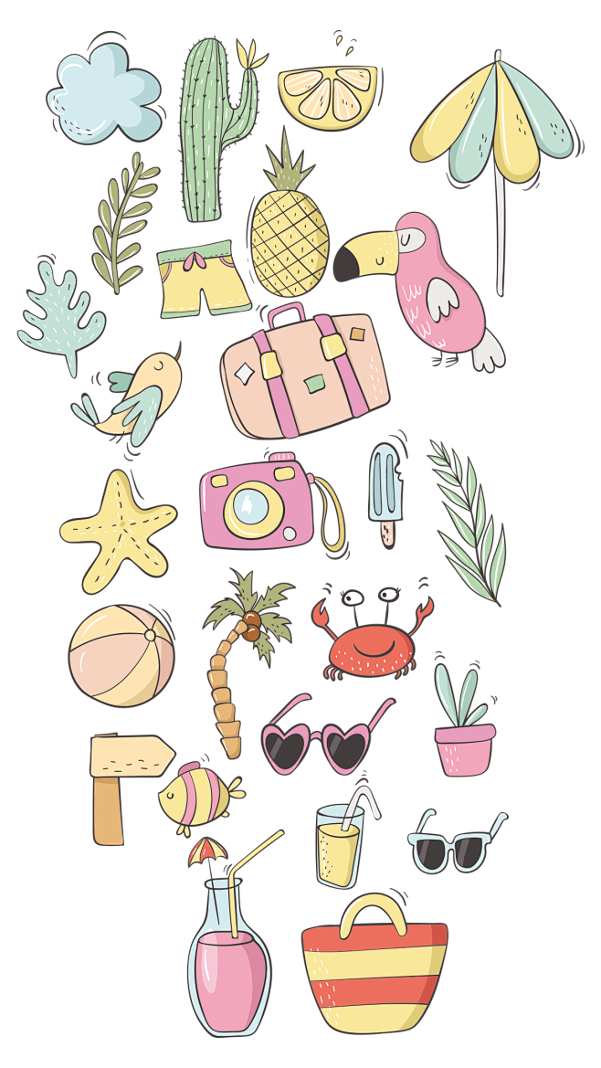 美工云超大夏季可爱涂鸦矢量剪贴画素材矢量合集包summerdoodles免抠