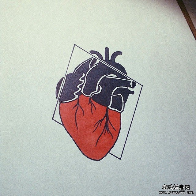 心脏几何彩色纹身图案手稿