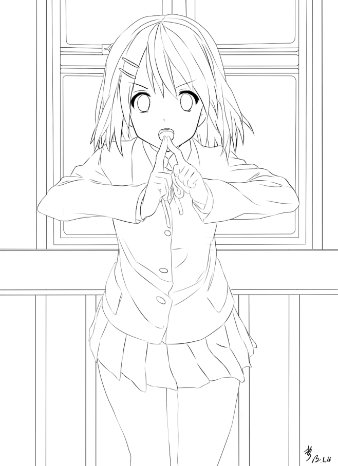 线稿漫画卡通人物绘画平面灵感素材二次元手绘插画原稿黑白稿萌美少女