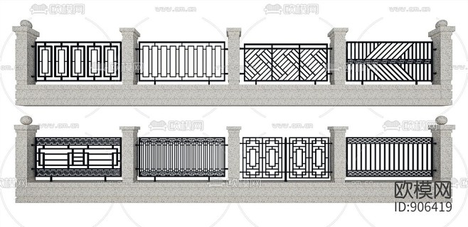 現代鐵藝圍牆圍欄3d模型