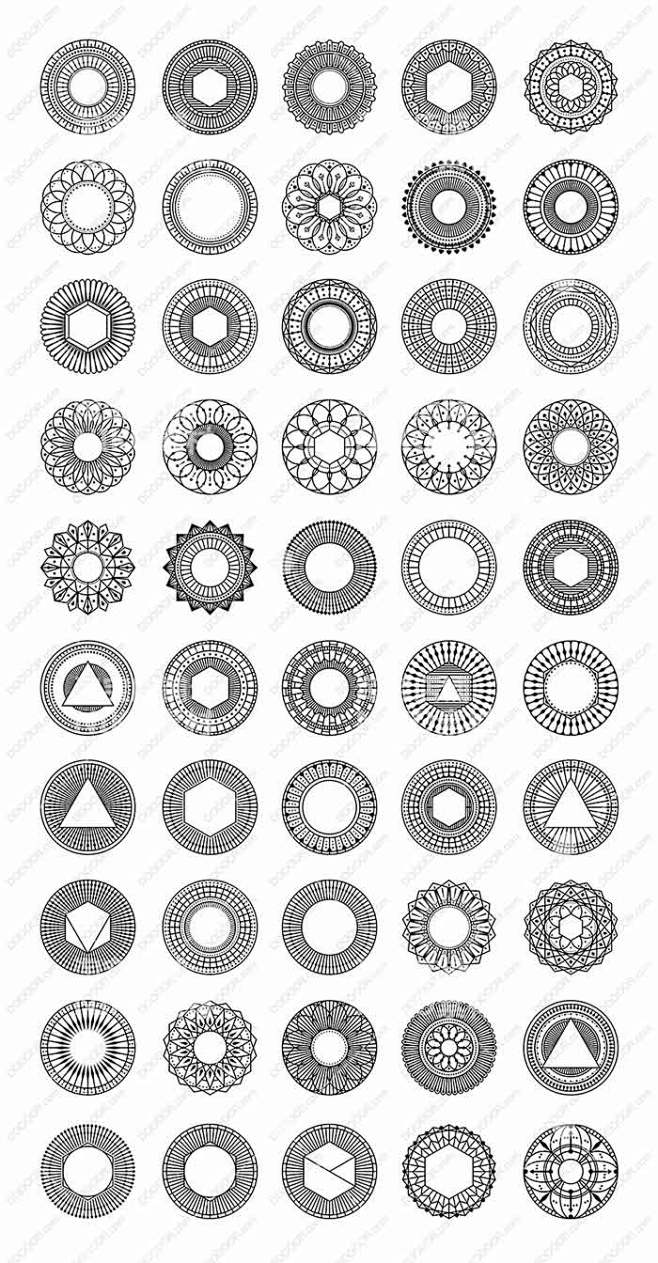 100款对称圆形欧式线稿创意构成徽标元素logo模板cshpsd素材50款线稿