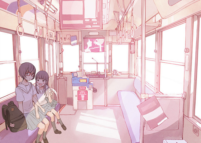 二次元少女动画漫画同人手绘插画电车