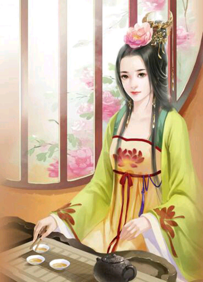 古风海报中国风古典风格游戏手绘插画手绘优雅唯美小清新花样美男美女