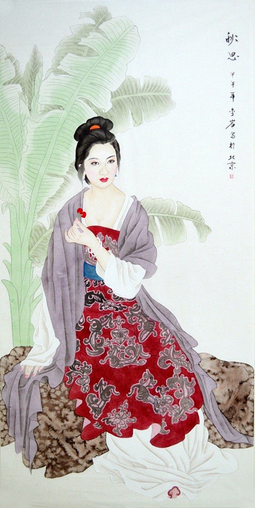 四尺全开工笔侍女人物画秋思rw0305四尺全开工笔侍女人物画秋思rw0305