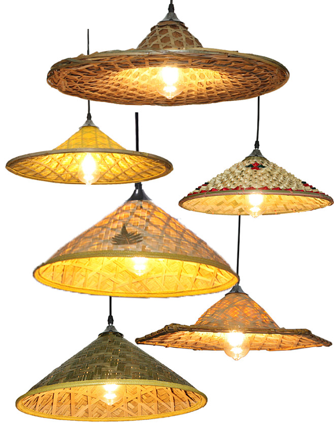 草帽吊灯火锅店农家乐装饰竹编灯罩个性复古创意餐厅灯具斗笠吊灯淘宝