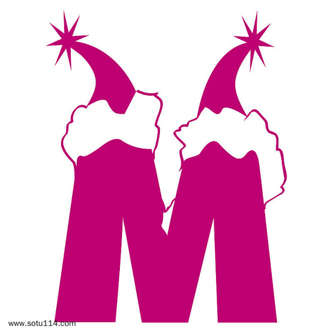 卡通手绘圣诞节粉色英文字母m图片png免抠元素字体元素背景装饰免扣