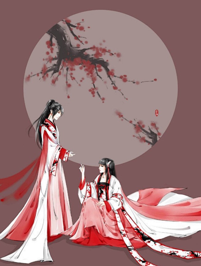 古风情侣古装情侣情侣古代古风人物仙侠唯美爱情恋爱游戏美术插画漫画