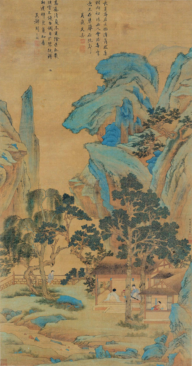 21:43:22仇英 抚琴听阮图 立轴 设色绢本作品欣赏国画人物牧羊守护同