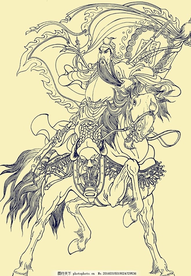 关羽白描人物传统人物线搞武将五虎上将白描集神仙