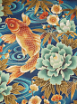 东方织物纹样 ​​​，细腻、美丽。牡丹 鲤鱼 祥云​ ​​​​传统配色 中国风 