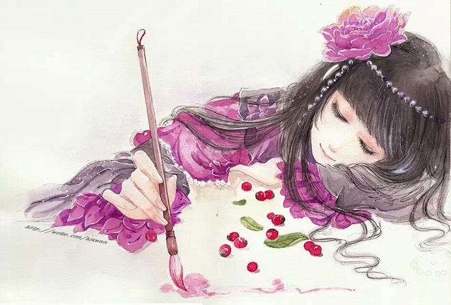 古风女孩写字插画
