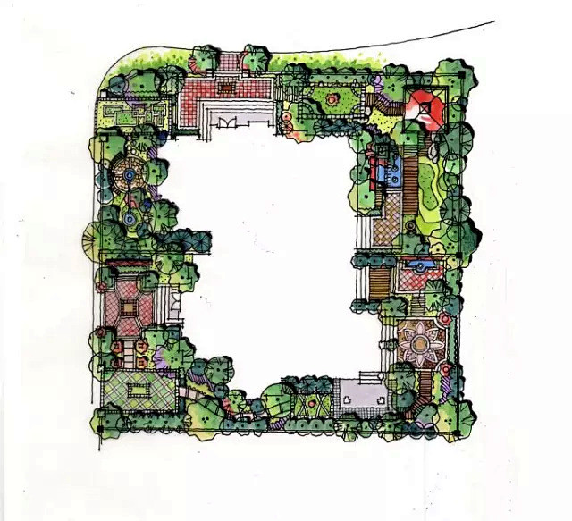 手繪別墅庭院設計圖