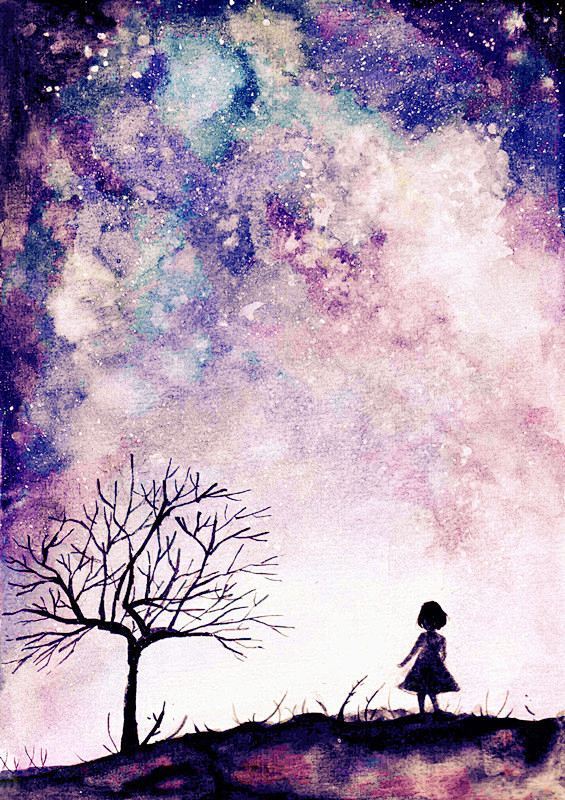 星空水彩插画涂鸦手绘壁纸素材背景