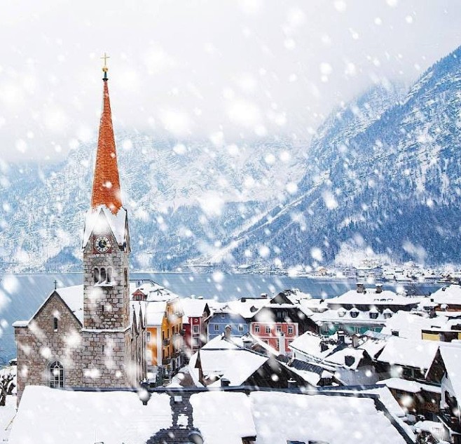 奥地利 Hallstatt小镇的冬天 世界上最美的湖畔小