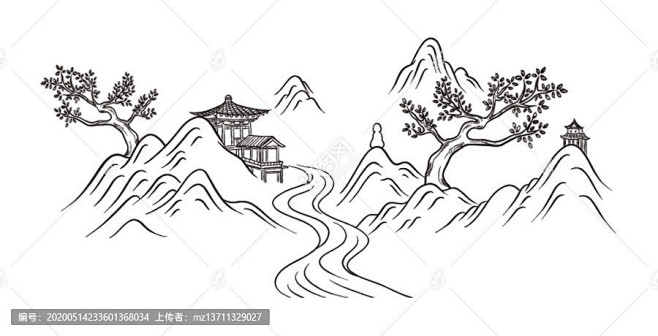 中国的茶文化包装包装素材山水插画手绘山手绘茶山普洱茶包装矢量山