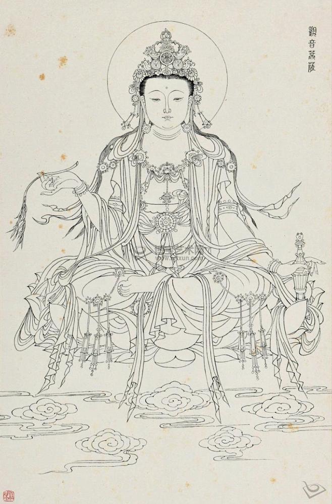 白描观音菩萨立轴水墨纸本