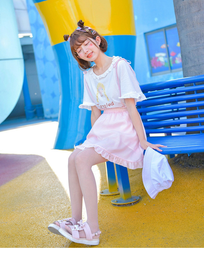 森女部落短裙高腰半身裙粉色少女背带裙可爱高腰a字裙夏装淘宝网